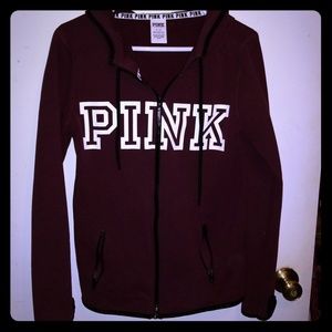 Pink zip up, has built in thumb hole sleeves